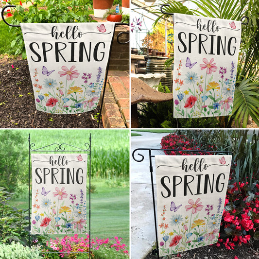 Floral Hello Spring Garden Flag 12x18 Inch Double-Sided, Outdoor Spring Decorations for Home & Porch & Yard, Small Burlap April Garden Flag for Outside, Farmhouse Welcome Flower Decor for Easter