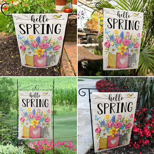Hello Spring Garden Flag 12x18 Inch Double-Sided, Outdoor Floral Spring Decorations for Home, Porch & Yard, Small Burlap April Garden Flag for Outside, Welcome Flower Decor for Easter