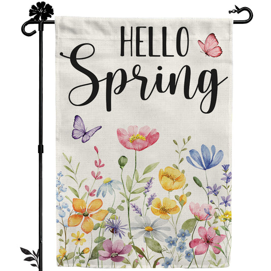 Tulip Hello Spring Garden Flag 12x18 Inch Double-Sided, Outdoor Floral Spring Decorations for Home, Porch & Yard, Small Burlap April Garden Flag for Outside, Welcome Flower Decor for Easter