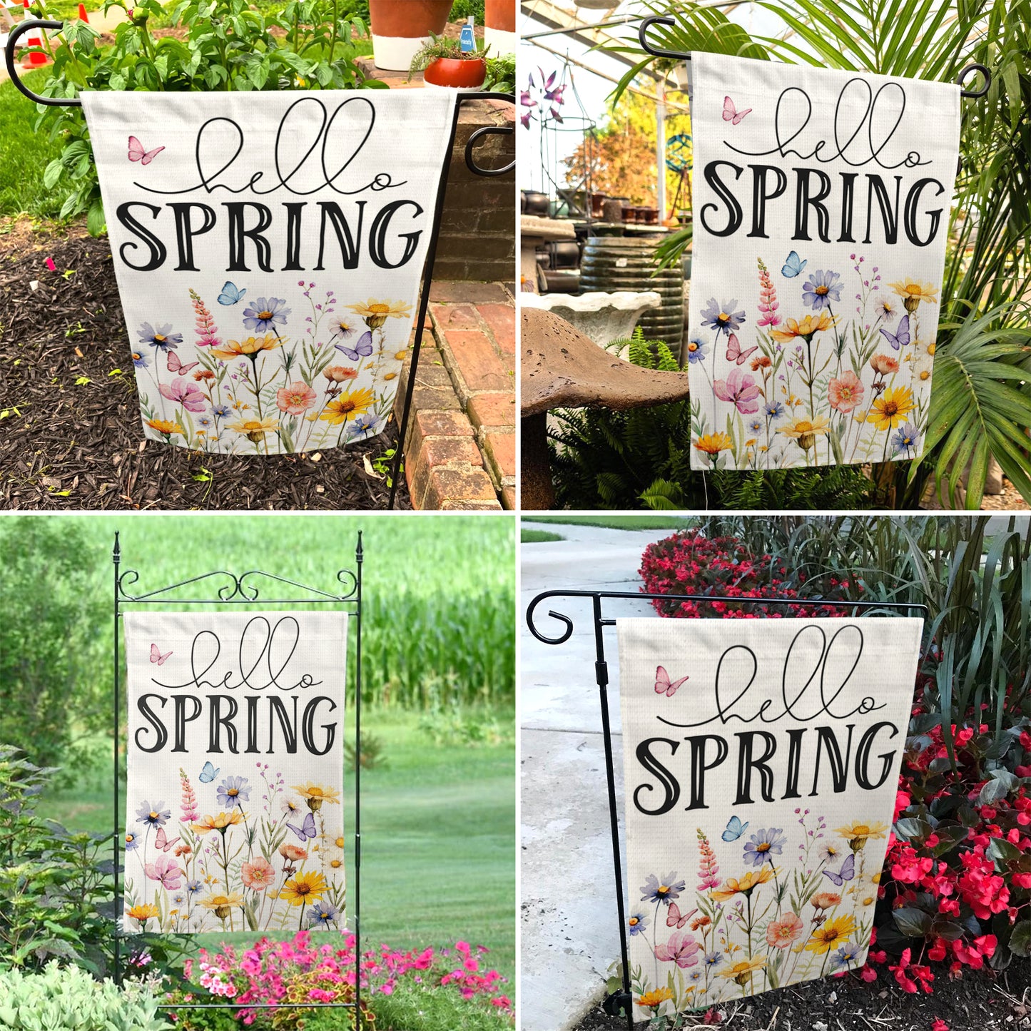 Floral Hello Spring Garden Flag 12x18 Inch Double-Sided, Outdoor Spring Decorations for Home & Porch & Yard, Small Burlap April Garden Flag for Outside, Farmhouse Welcome Flower Decor for Easter